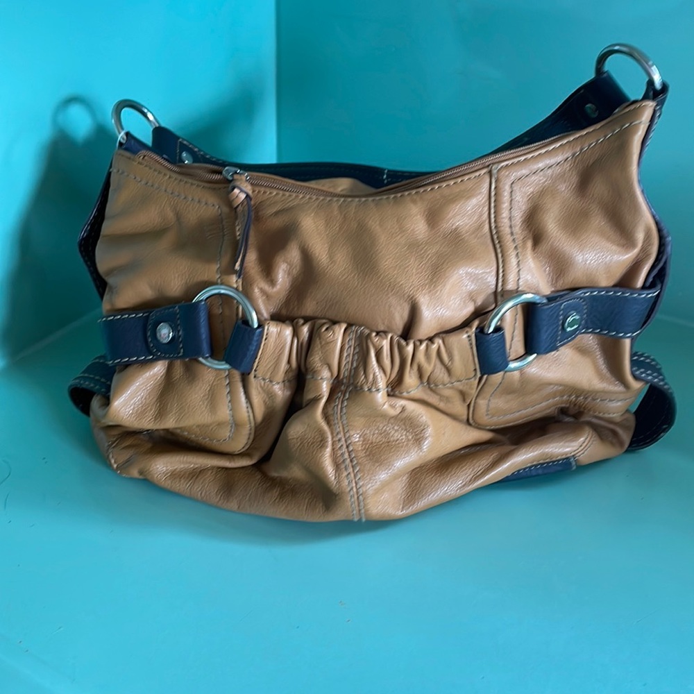 Women’s Tignanello Rich Tan w/Brown Leather Shoulder Bag Purse
